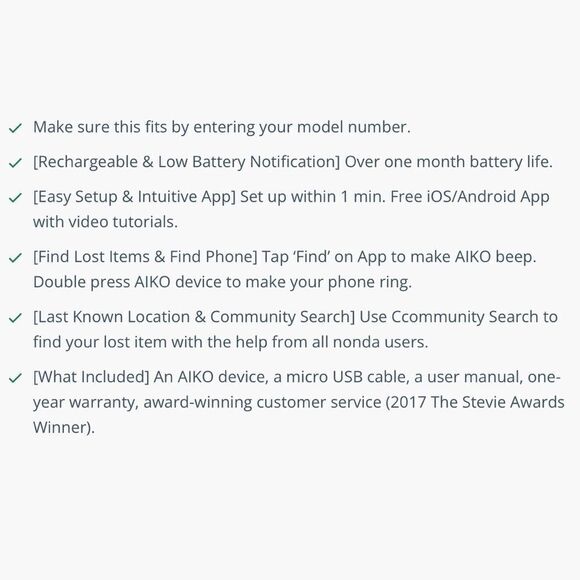 NONDA AIKO RECHARGEABLE WIRELESS FINDER FOR KEYS, PETS; PERSONAL TRACKING DEVICE - Picture 5 of 8